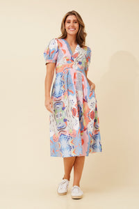 CAROLINE MORGAN_PUFF SLEEVE V NECK EMPIRE LINE COTTON PRINT DRESS _ PUFF SLEEVE V NECK EMPIRE LINE COTTON PRINT DRESS _ Ebony Boutique NZ