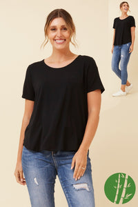 CAROLINE MORGAN_SHORT SLEEVE CURVED HEM BAMBOO TSHIRT _ SHORT SLEEVE CURVED HEM BAMBOO TSHIRT _ Ebony Boutique NZ