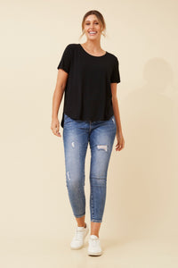 CAROLINE MORGAN_SHORT SLEEVE CURVED HEM BAMBOO TSHIRT _ SHORT SLEEVE CURVED HEM BAMBOO TSHIRT _ Ebony Boutique NZ