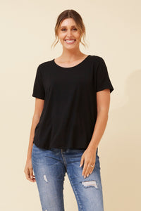 CAROLINE MORGAN_SHORT SLEEVE CURVED HEM BAMBOO TSHIRT _ SHORT SLEEVE CURVED HEM BAMBOO TSHIRT _ Ebony Boutique NZ