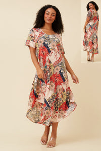 CAROLINE MORGAN_SHORT SLEEVE PAISLEY FLORAL PRINTED MIDI/MAXI DRESS _ SHORT SLEEVE PAISLEY FLORAL PRINTED MIDI/MAXI DRESS _ Ebony Boutique NZ
