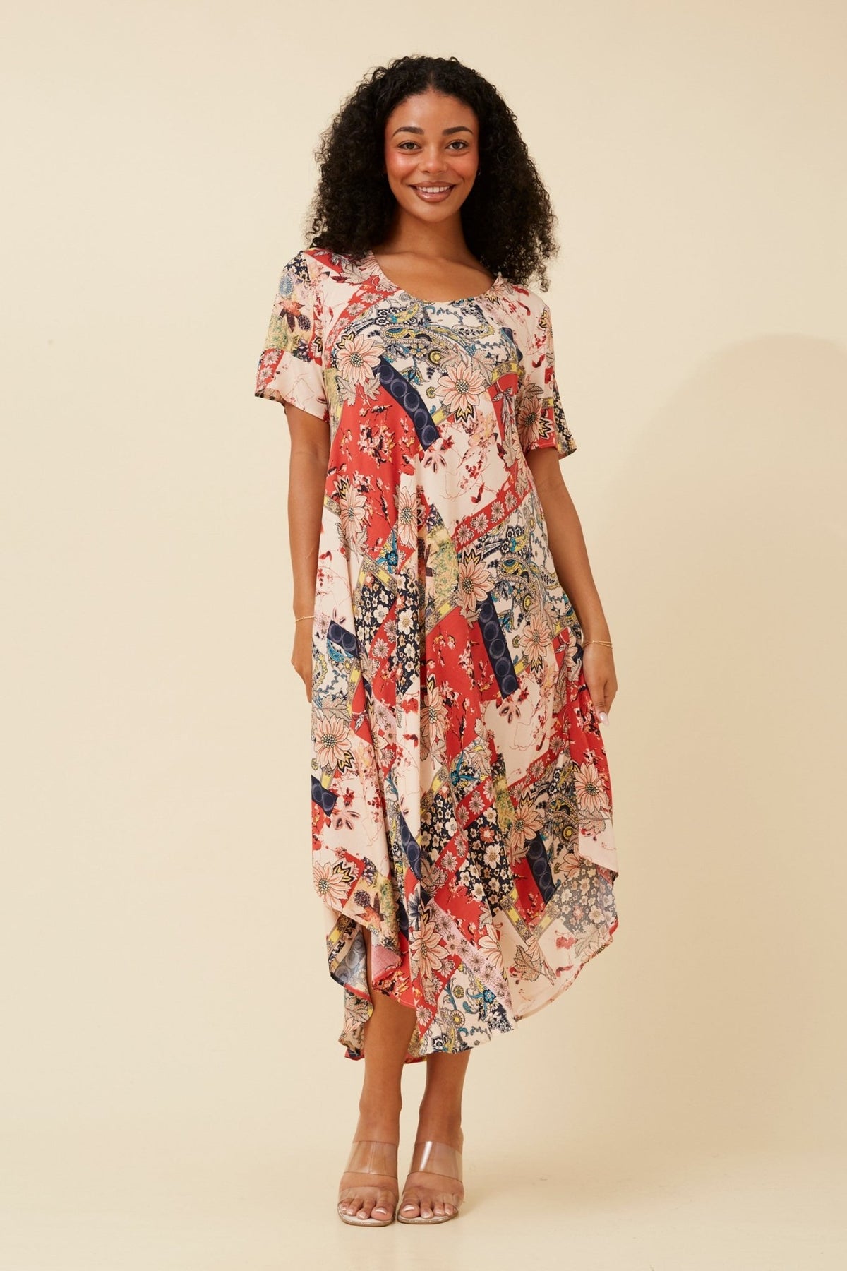 CAROLINE MORGAN_SHORT SLEEVE PAISLEY FLORAL PRINTED MIDI/MAXI DRESS _ SHORT SLEEVE PAISLEY FLORAL PRINTED MIDI/MAXI DRESS _ Ebony Boutique NZ