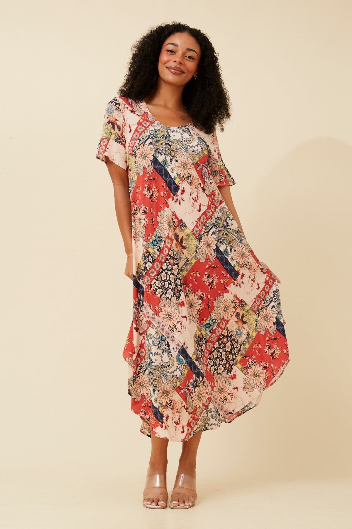 CAROLINE MORGAN_SHORT SLEEVE PAISLEY FLORAL PRINTED MIDI/MAXI DRESS _ SHORT SLEEVE PAISLEY FLORAL PRINTED MIDI/MAXI DRESS _ Ebony Boutique NZ