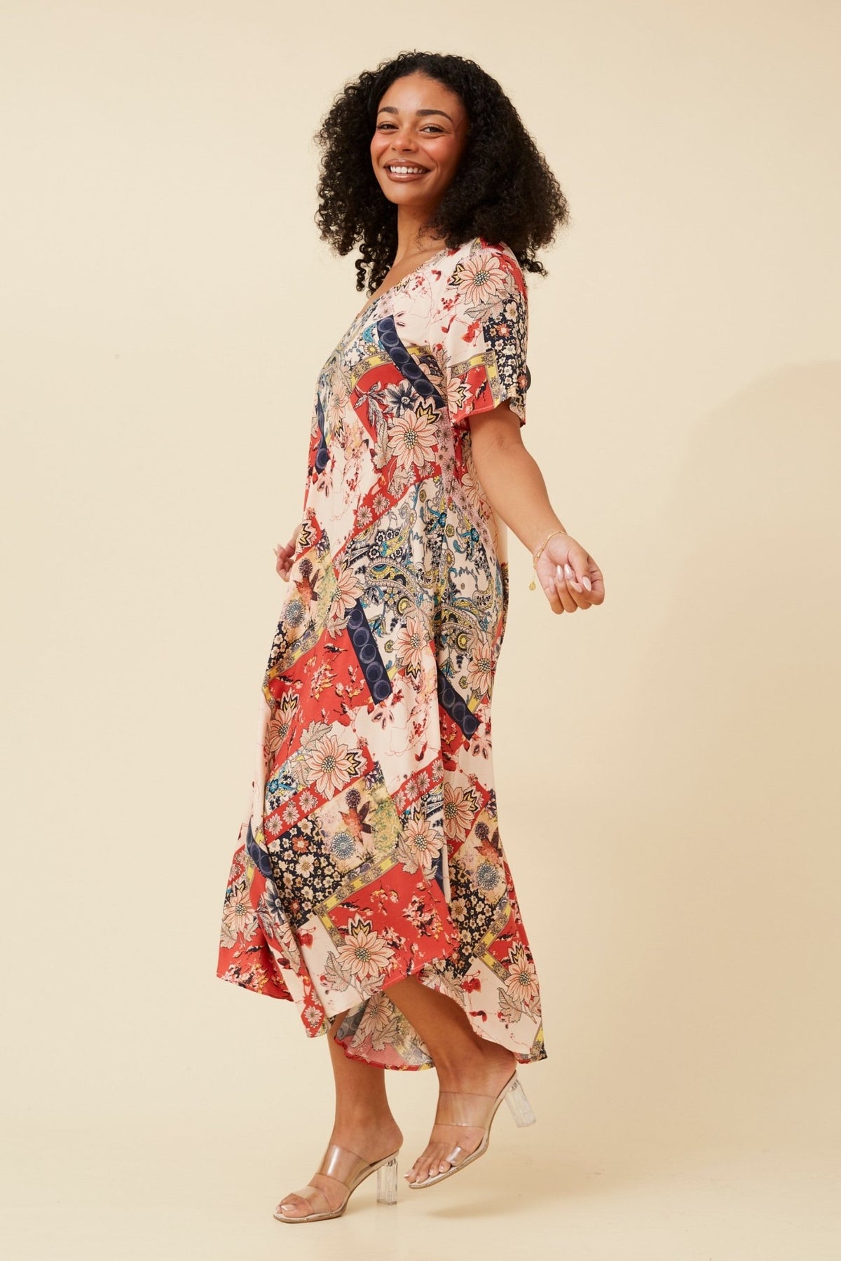 CAROLINE MORGAN_SHORT SLEEVE PAISLEY FLORAL PRINTED MIDI/MAXI DRESS _ SHORT SLEEVE PAISLEY FLORAL PRINTED MIDI/MAXI DRESS _ Ebony Boutique NZ