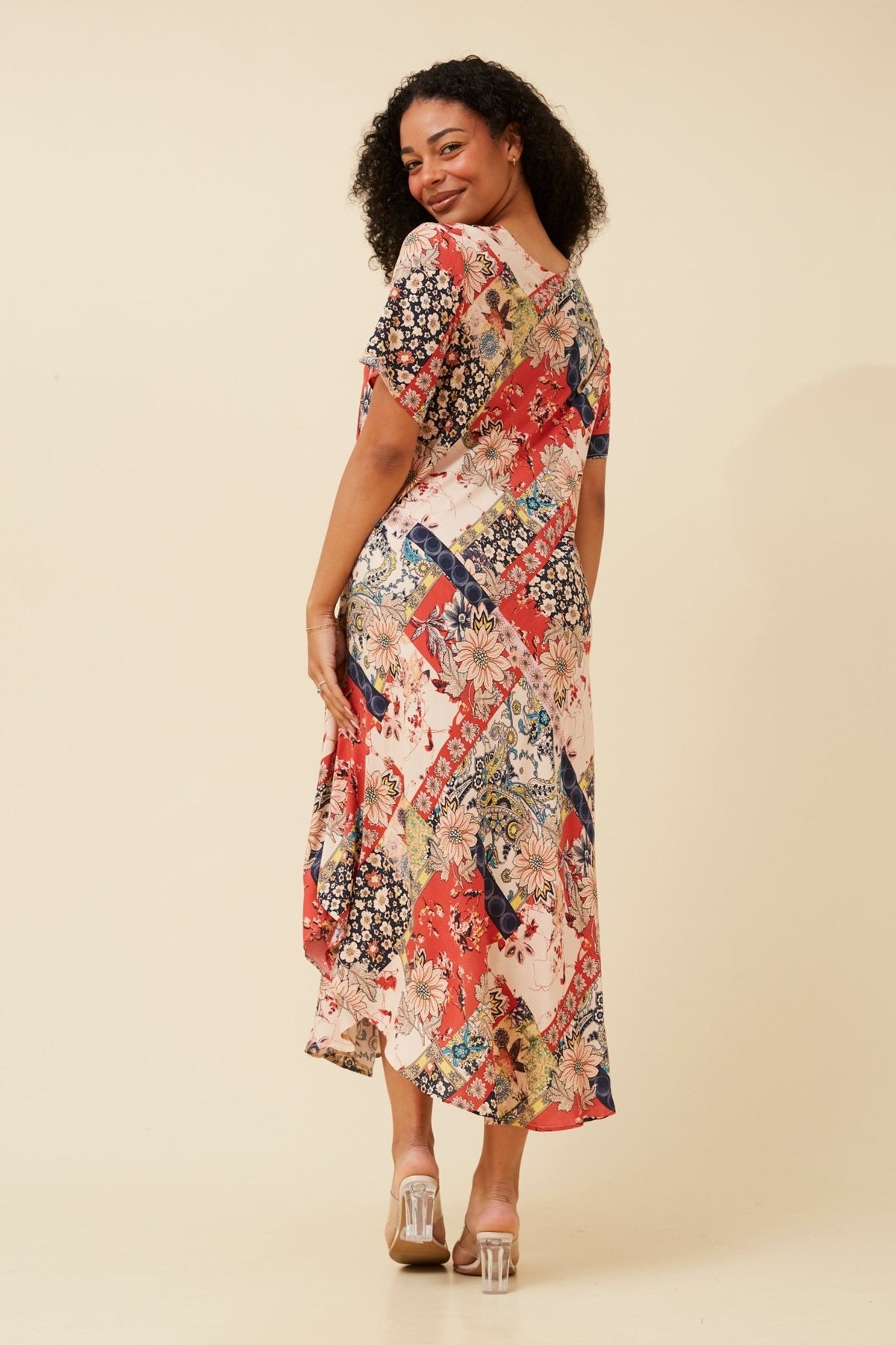 CAROLINE MORGAN_SHORT SLEEVE PAISLEY FLORAL PRINTED MIDI/MAXI DRESS _ SHORT SLEEVE PAISLEY FLORAL PRINTED MIDI/MAXI DRESS _ Ebony Boutique NZ