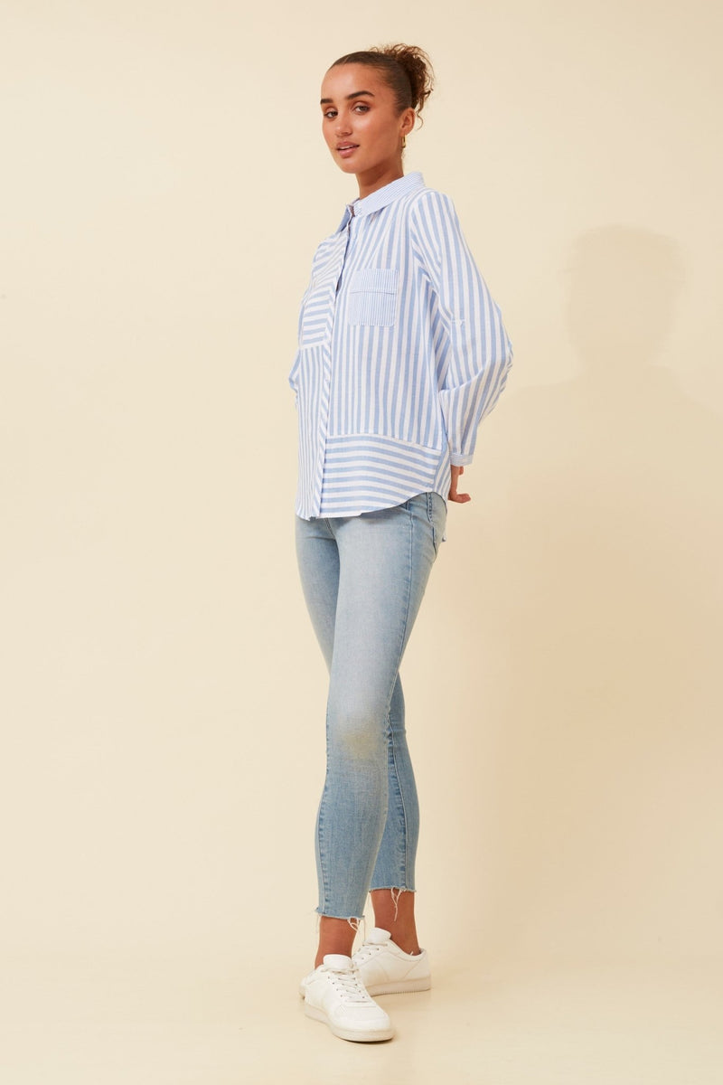 CAROLINE MORGAN_STRIPE SHIRT BLUE _ STRIPE SHIRT BLUE _ Ebony Boutique NZ