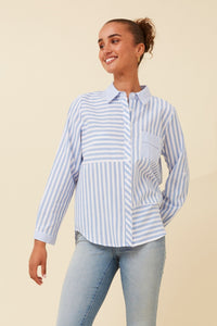 CAROLINE MORGAN_STRIPE SHIRT BLUE _ STRIPE SHIRT BLUE _ Ebony Boutique NZ