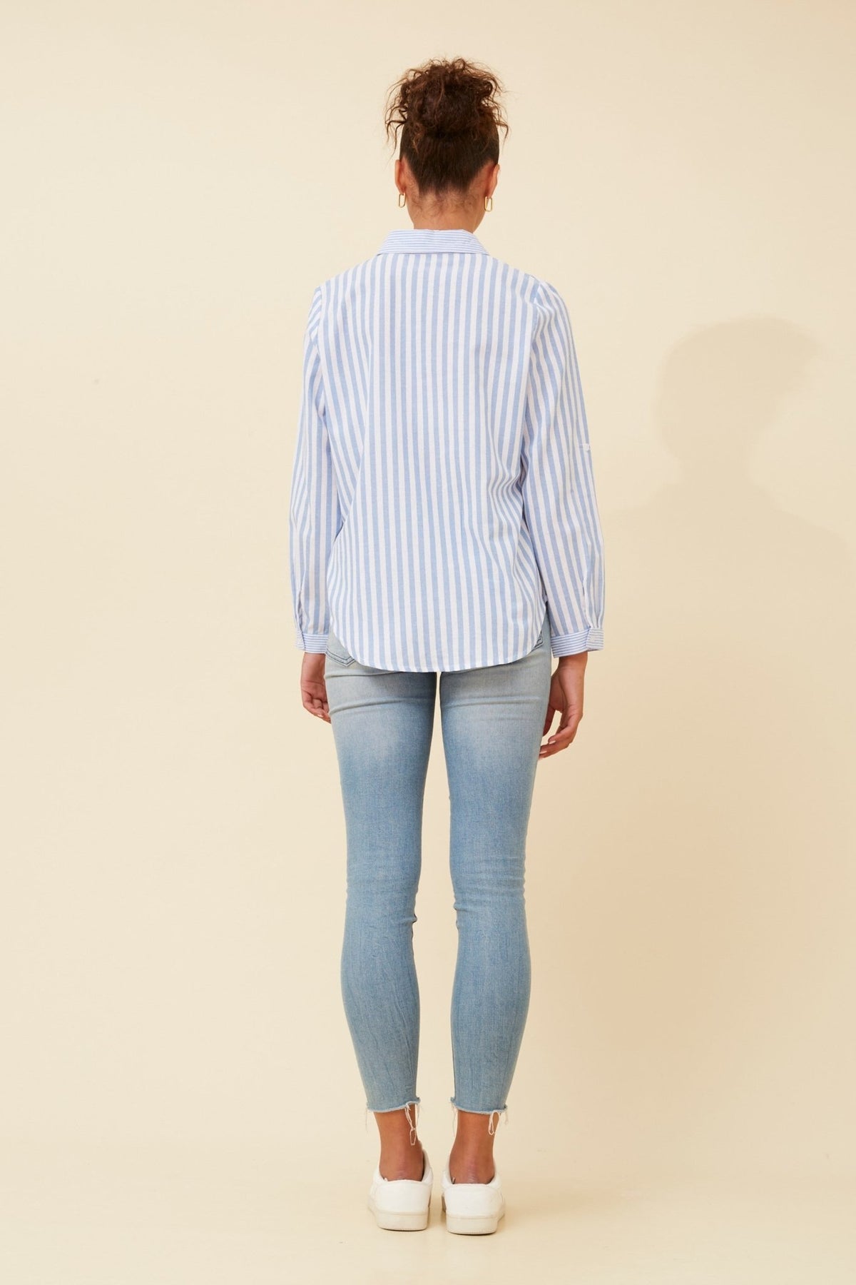 CAROLINE MORGAN_STRIPE SHIRT BLUE _ STRIPE SHIRT BLUE _ Ebony Boutique NZ