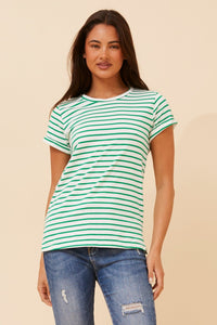 CAROLINE MORGAN_STRIPE TSHIRT GREEN / WHITE _ STRIPE TSHIRT GREEN / WHITE _ Ebony Boutique NZ
