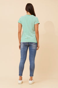 CAROLINE MORGAN_STRIPE TSHIRT GREEN / WHITE _ STRIPE TSHIRT GREEN / WHITE _ Ebony Boutique NZ
