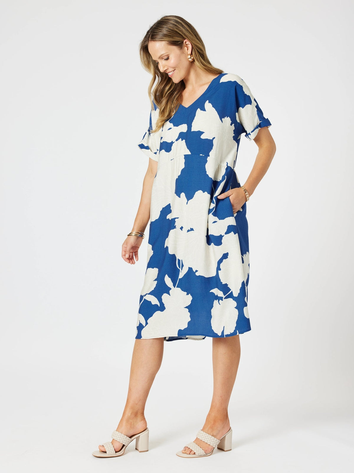 CLARITY_BARCELONA PRINT DRESS BLUE/NATURAL _ BARCELONA PRINT DRESS BLUE/NATURAL _ Ebony Boutique NZ