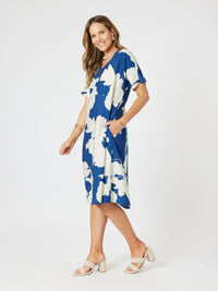 CLARITY_BARCELONA PRINT DRESS BLUE/NATURAL _ BARCELONA PRINT DRESS BLUE/NATURAL _ Ebony Boutique NZ