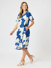 CLARITY_BARCELONA PRINT DRESS BLUE/NATURAL _ BARCELONA PRINT DRESS BLUE/NATURAL _ Ebony Boutique NZ