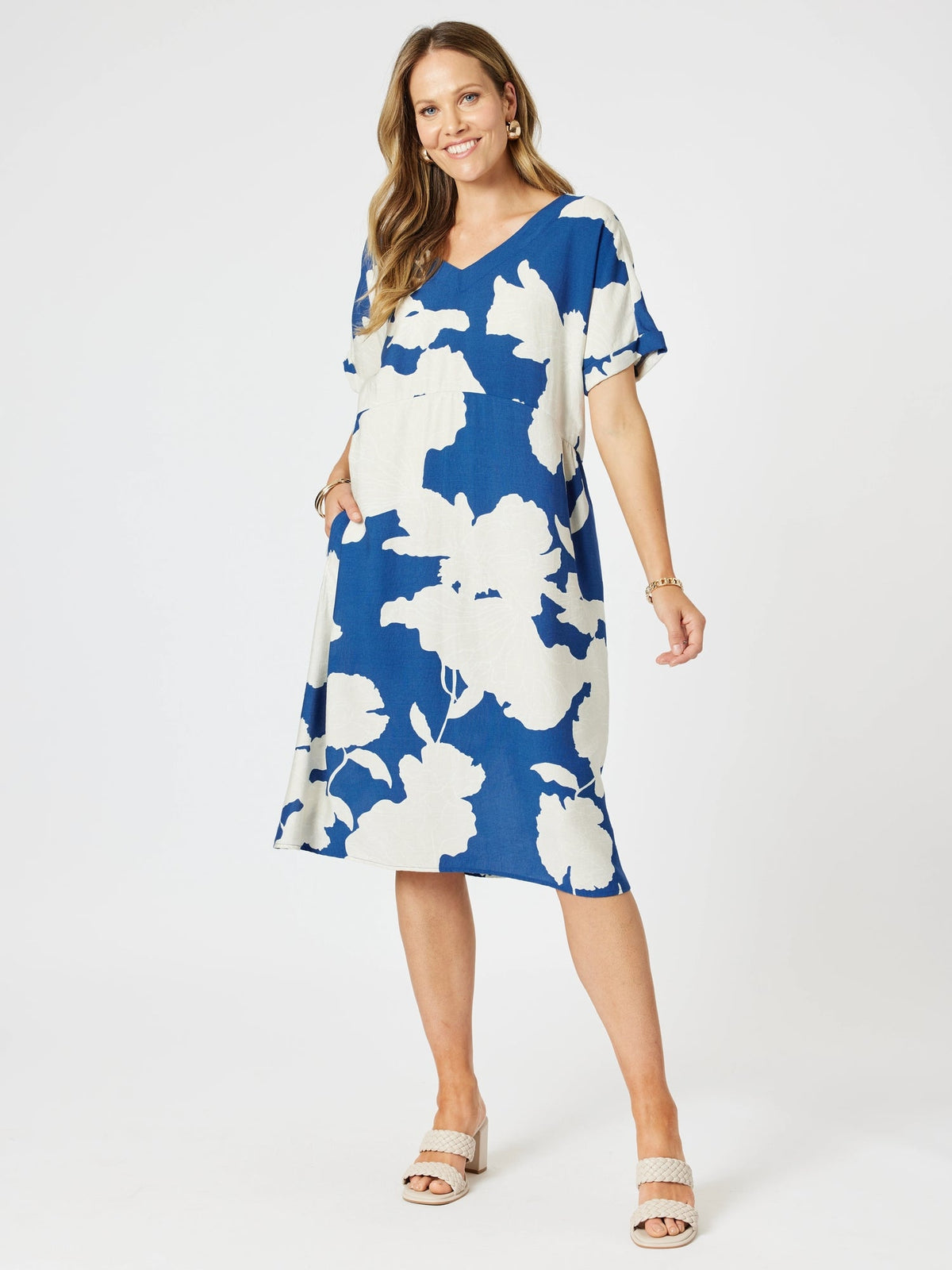 CLARITY_BARCELONA PRINT DRESS BLUE/NATURAL _ BARCELONA PRINT DRESS BLUE/NATURAL _ Ebony Boutique NZ