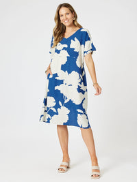 CLARITY_BARCELONA PRINT DRESS BLUE/NATURAL _ BARCELONA PRINT DRESS BLUE/NATURAL _ Ebony Boutique NZ
