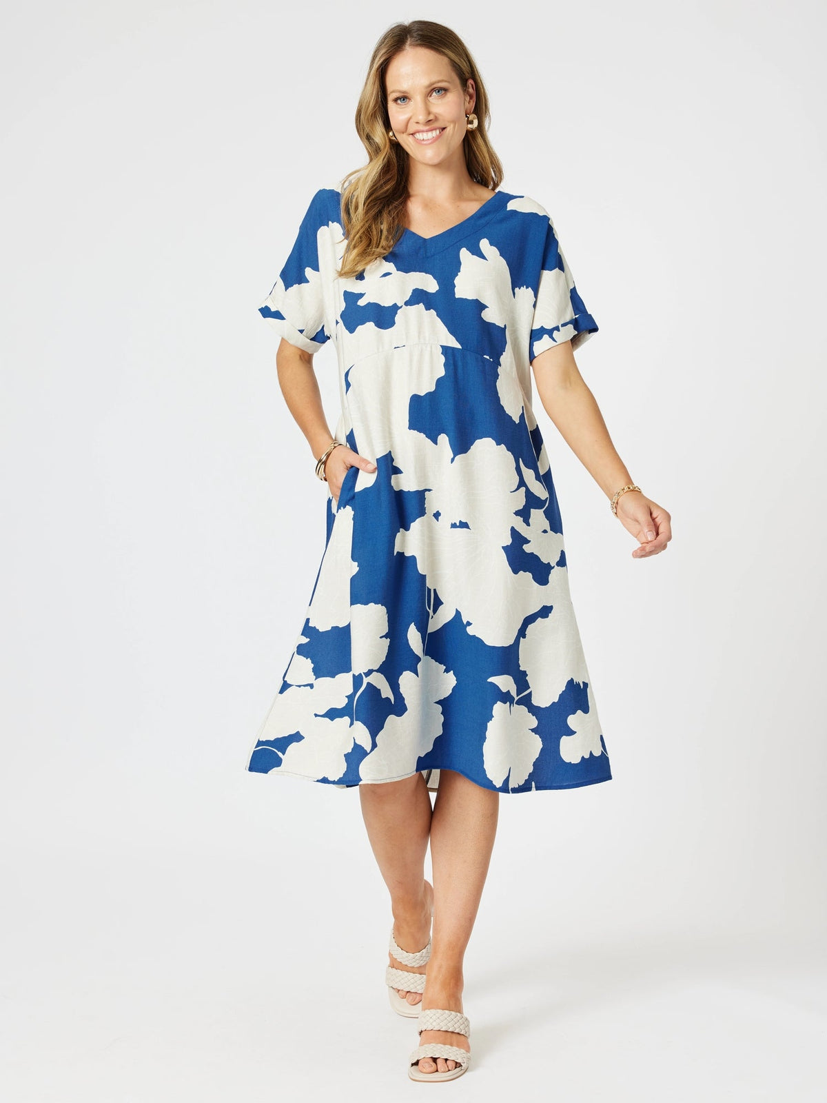 CLARITY_BARCELONA PRINT DRESS BLUE/NATURAL _ BARCELONA PRINT DRESS BLUE/NATURAL _ Ebony Boutique NZ