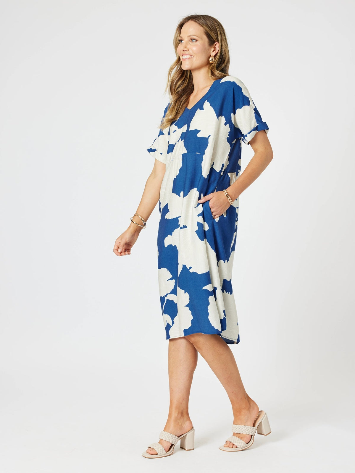 CLARITY_BARCELONA PRINT DRESS BLUE/NATURAL _ BARCELONA PRINT DRESS BLUE/NATURAL _ Ebony Boutique NZ