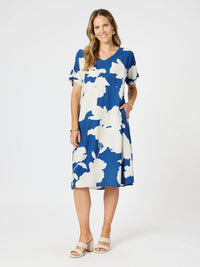 CLARITY_BARCELONA PRINT DRESS BLUE/NATURAL _ BARCELONA PRINT DRESS BLUE/NATURAL _ Ebony Boutique NZ