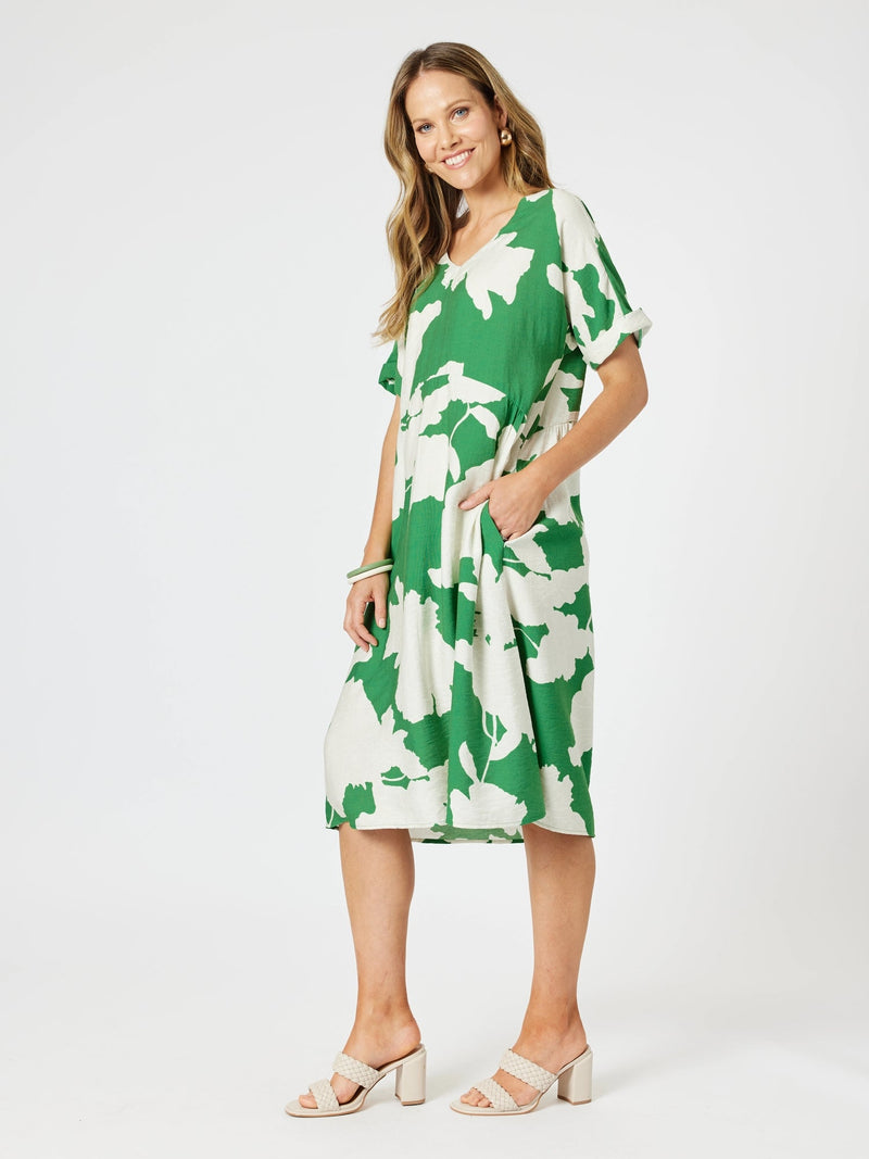 CLARITY_BARCELONA PRINT DRESS ELM/NATURAL _ BARCELONA PRINT DRESS ELM/NATURAL _ Ebony Boutique NZ