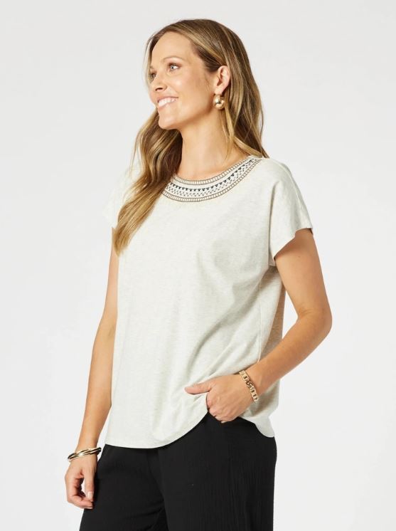 CLARITY_CROSS STITCH TEE NATURAL _ CROSS STITCH TEE NATURAL _ Ebony Boutique NZ