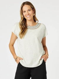 CLARITY_CROSS STITCH TEE NATURAL _ CROSS STITCH TEE NATURAL _ Ebony Boutique NZ