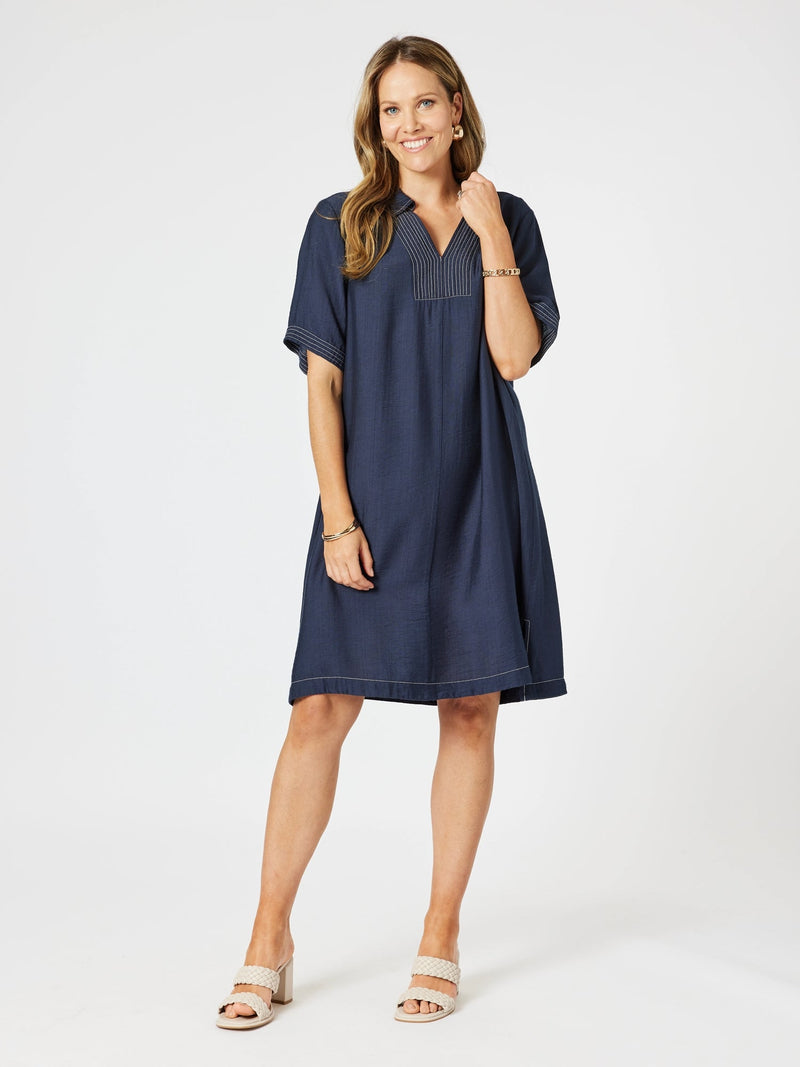 CLARITY_TOP STITCH DRESS NAVY _ TOP STITCH DRESS NAVY _ Ebony Boutique NZ