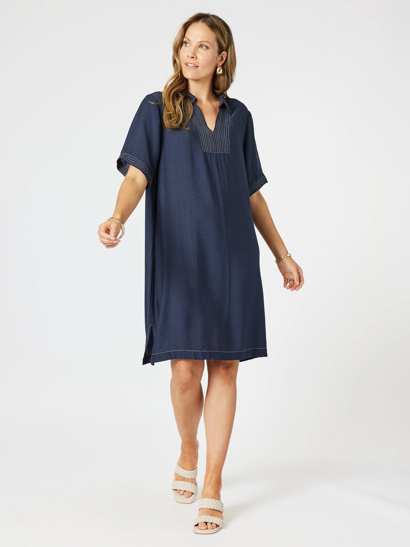 CLARITY_TOP STITCH DRESS NAVY _ TOP STITCH DRESS NAVY _ Ebony Boutique NZ