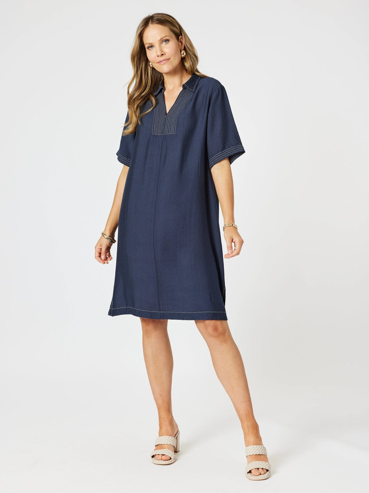 CLARITY_TOP STITCH DRESS NAVY _ TOP STITCH DRESS NAVY _ Ebony Boutique NZ