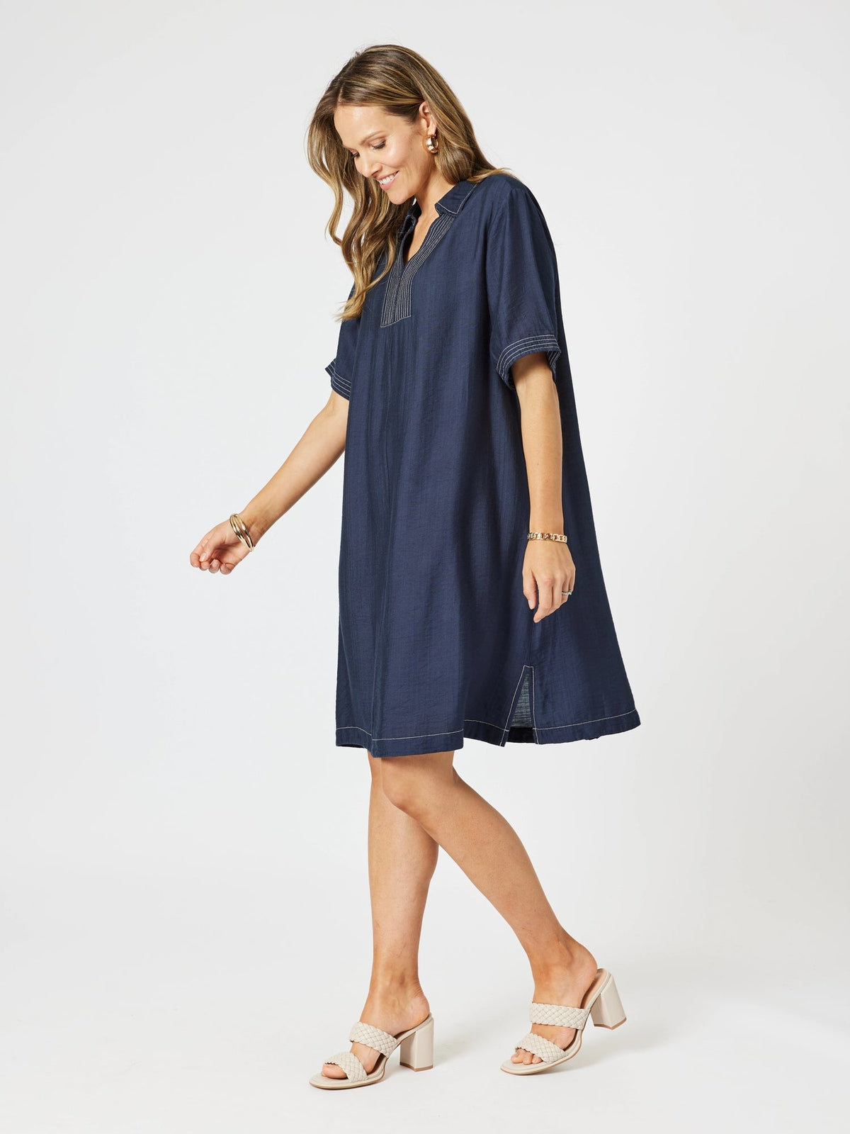 CLARITY_TOP STITCH DRESS NAVY _ TOP STITCH DRESS NAVY _ Ebony Boutique NZ
