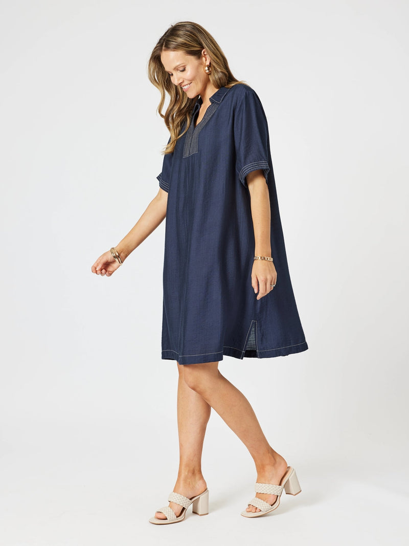 CLARITY_TOP STITCH DRESS NAVY _ TOP STITCH DRESS NAVY _ Ebony Boutique NZ