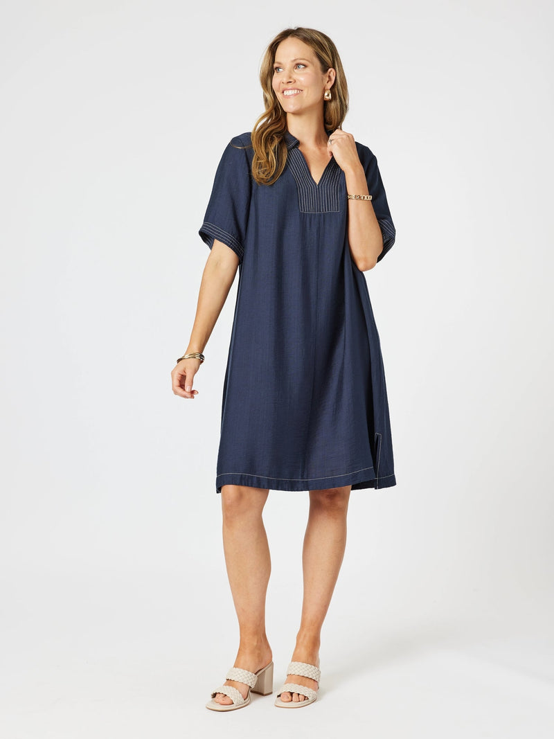 CLARITY_TOP STITCH DRESS NAVY _ TOP STITCH DRESS NAVY _ Ebony Boutique NZ