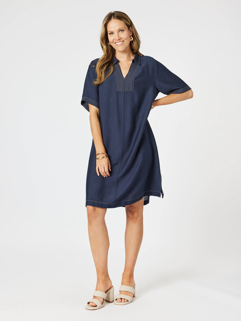 CLARITY_TOP STITCH DRESS NAVY _ TOP STITCH DRESS NAVY _ Ebony Boutique NZ