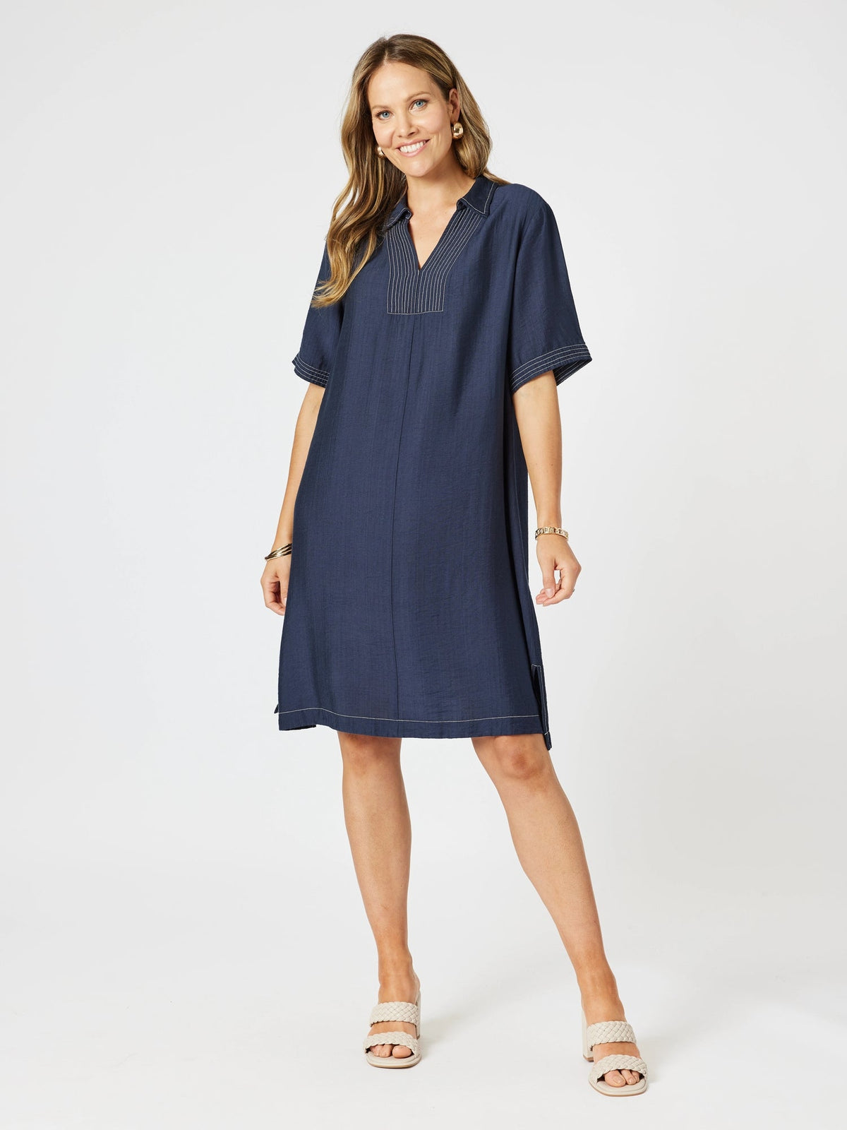 CLARITY_TOP STITCH DRESS NAVY _ TOP STITCH DRESS NAVY _ Ebony Boutique NZ