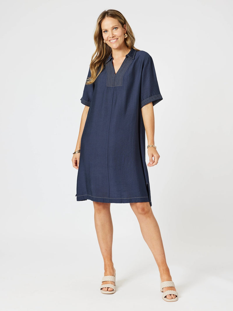 CLARITY_TOP STITCH DRESS NAVY _ TOP STITCH DRESS NAVY _ Ebony Boutique NZ