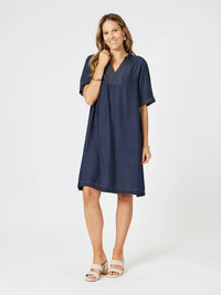 CLARITY_TOP STITCH DRESS NAVY _ TOP STITCH DRESS NAVY _ Ebony Boutique NZ