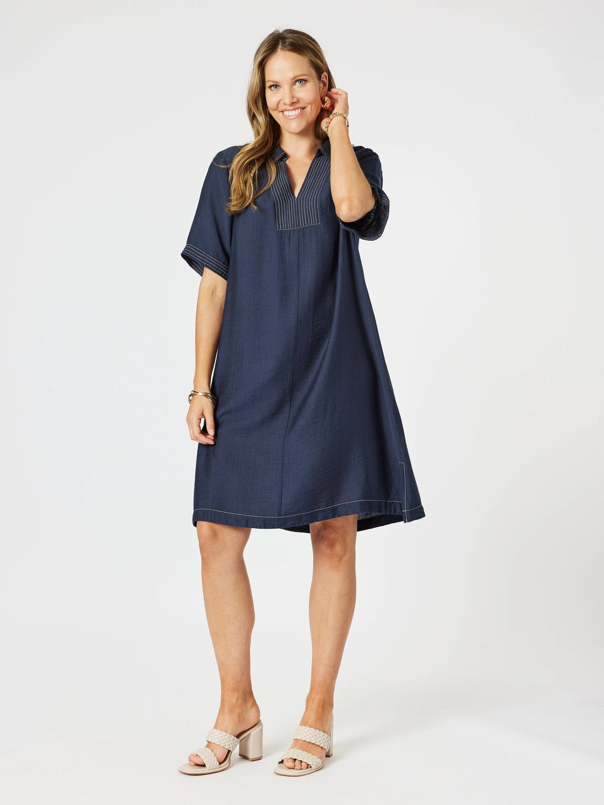 CLARITY_TOP STITCH DRESS NAVY _ TOP STITCH DRESS NAVY _ Ebony Boutique NZ