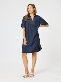 CLARITY_TOP STITCH DRESS NAVY _ TOP STITCH DRESS NAVY _ Ebony Boutique NZ