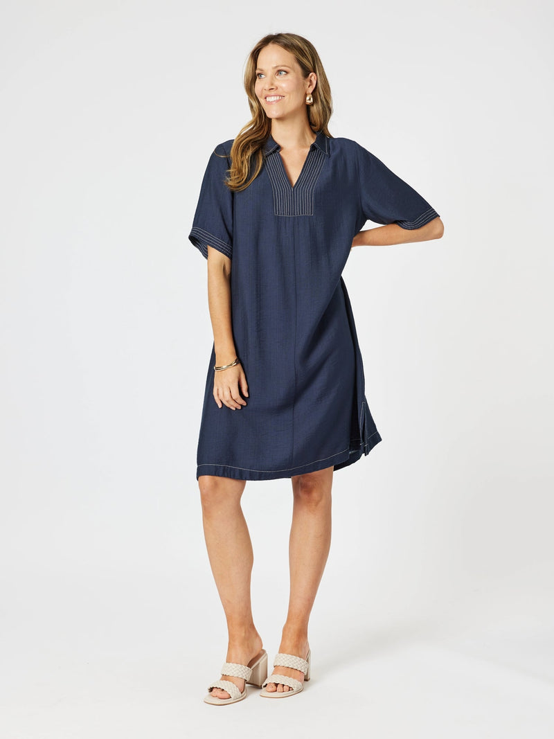 CLARITY_TOP STITCH DRESS NAVY _ TOP STITCH DRESS NAVY _ Ebony Boutique NZ