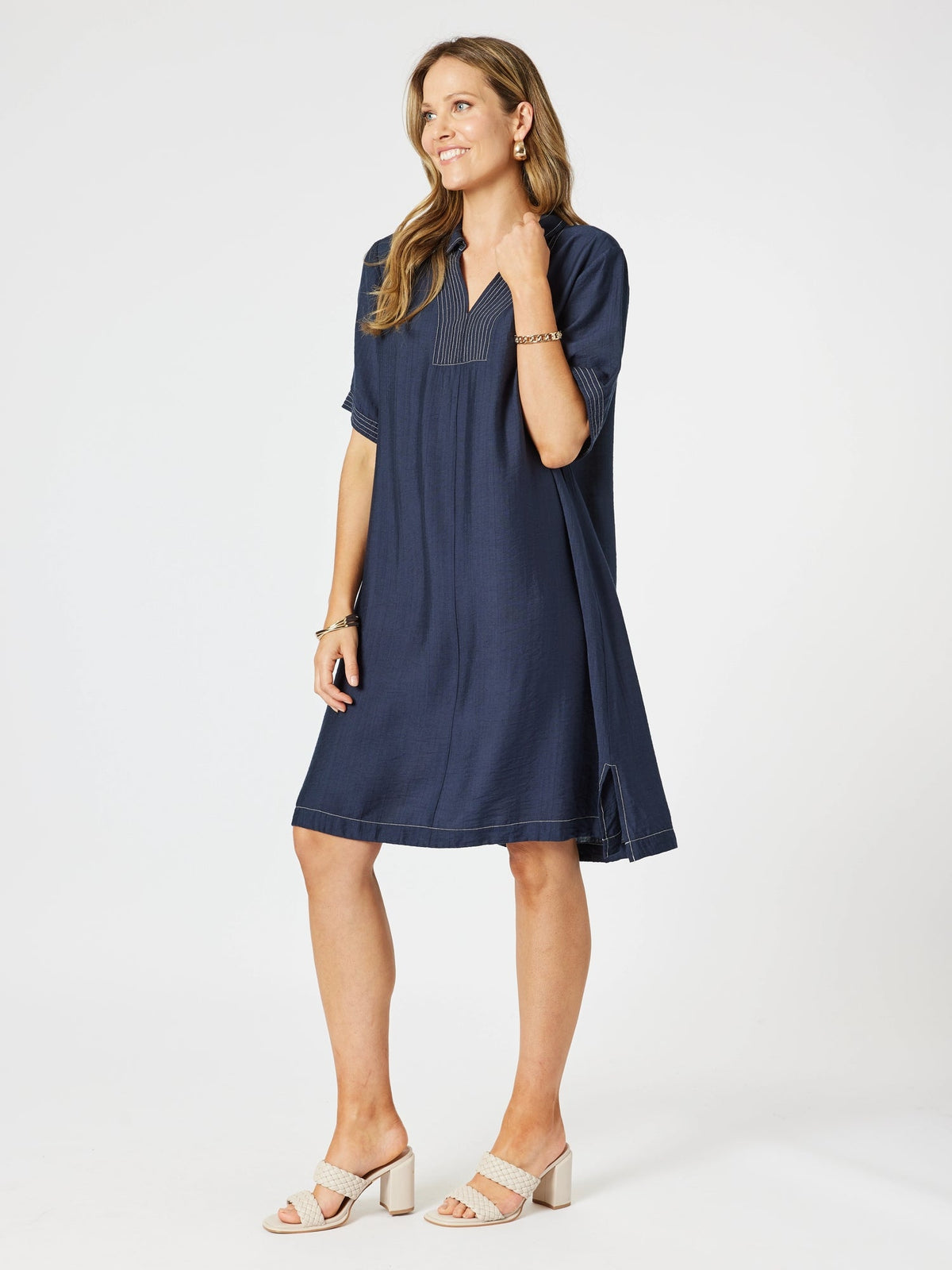 CLARITY_TOP STITCH DRESS NAVY _ TOP STITCH DRESS NAVY _ Ebony Boutique NZ