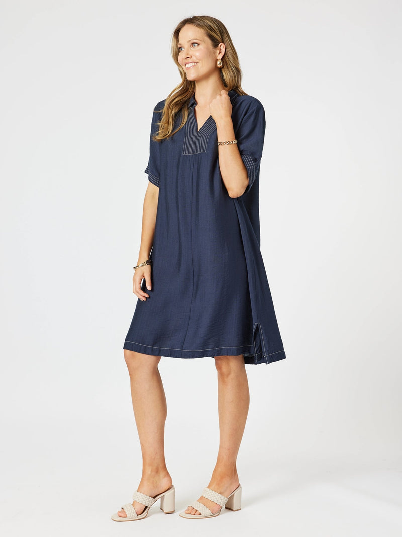 CLARITY_TOP STITCH DRESS NAVY _ TOP STITCH DRESS NAVY _ Ebony Boutique NZ