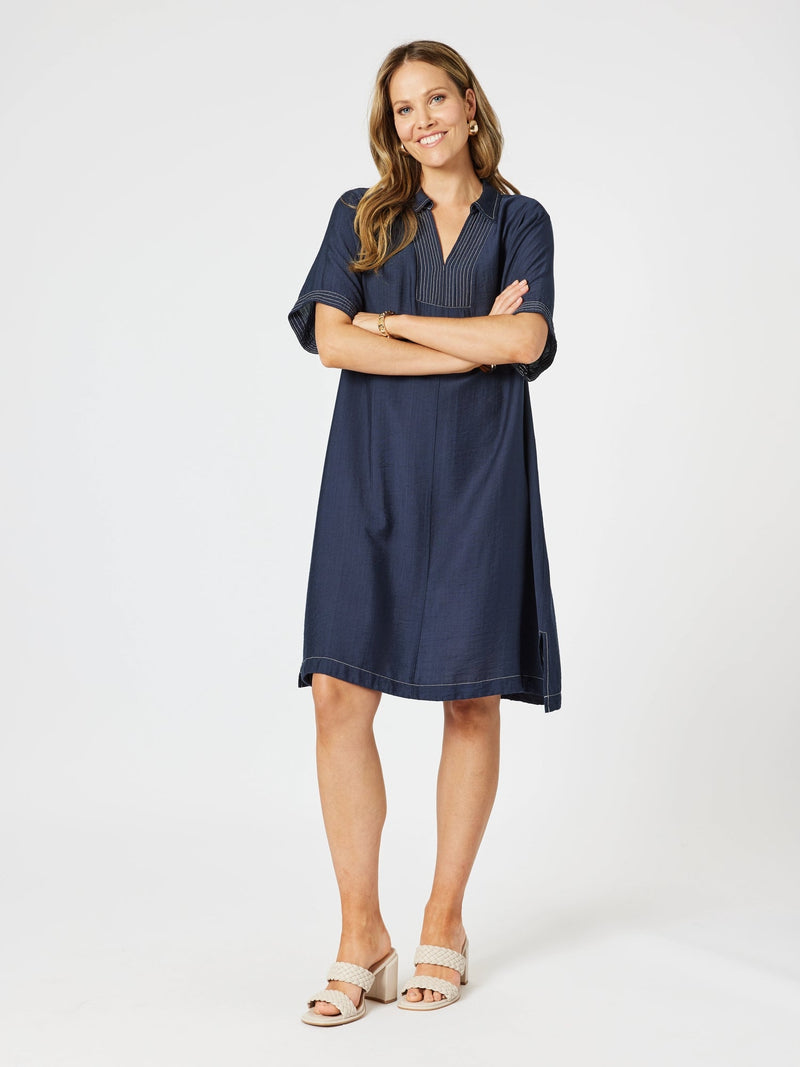 CLARITY_TOP STITCH DRESS NAVY _ TOP STITCH DRESS NAVY _ Ebony Boutique NZ