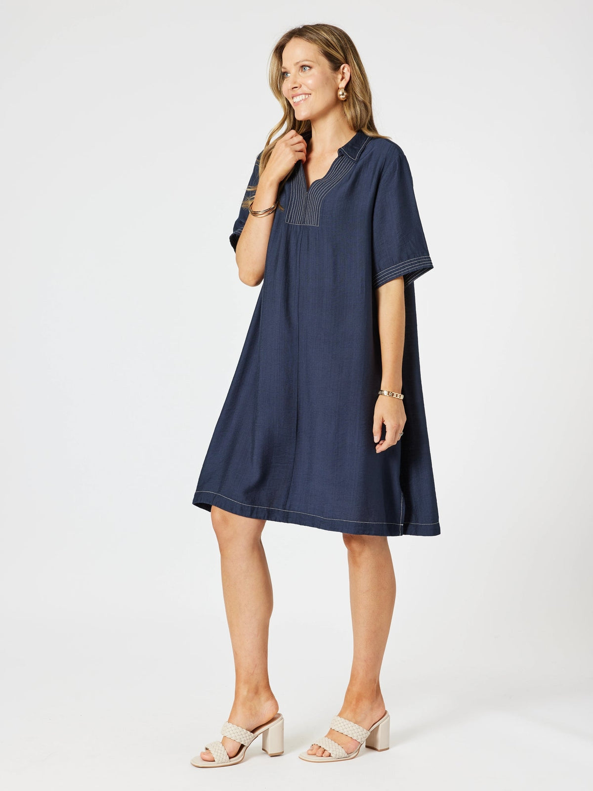 CLARITY_TOP STITCH DRESS NAVY _ TOP STITCH DRESS NAVY _ Ebony Boutique NZ
