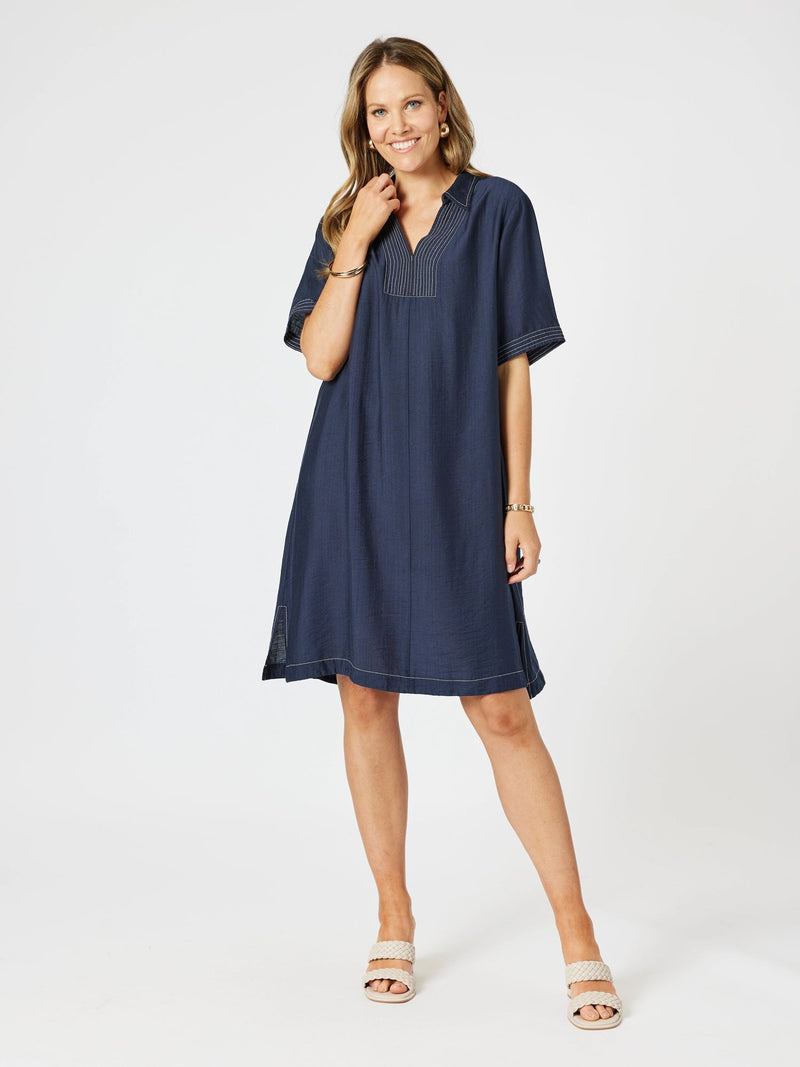 CLARITY_TOP STITCH DRESS NAVY _ TOP STITCH DRESS NAVY _ Ebony Boutique NZ
