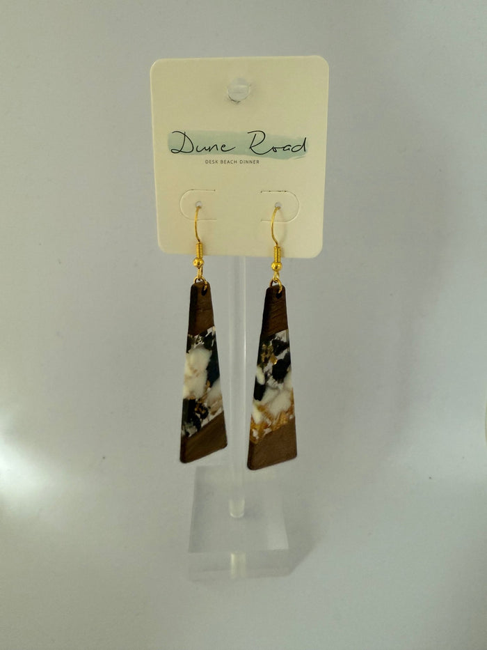 DUNE ROAD_BLACK/GOLD WOOD RESIN EARRINGS A _ BLACK/GOLD WOOD RESIN EARRINGS A _ Ebony Boutique NZ