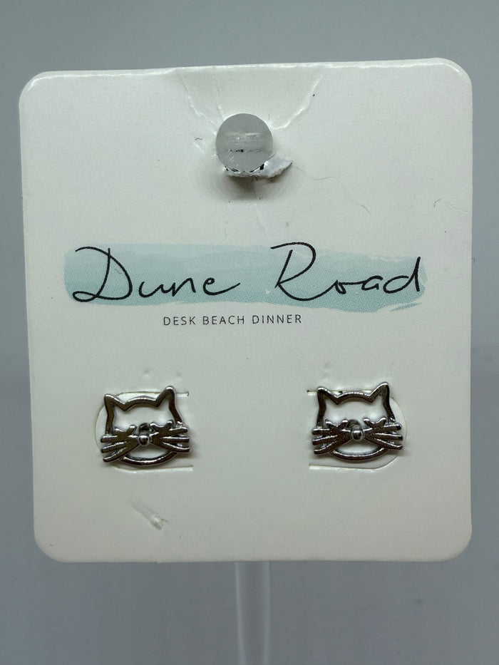 DUNE ROAD_CAT FACE OUTLINE SILVER EARRINGS STUD _ CAT FACE OUTLINE SILVER EARRINGS STUD _ Ebony Boutique NZ