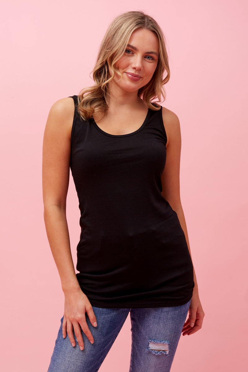 DUNE ROAD_COTTON SHELL CAMI LONG BLACK _ COTTON SHELL CAMI LONG BLACK _ Ebony Boutique NZ