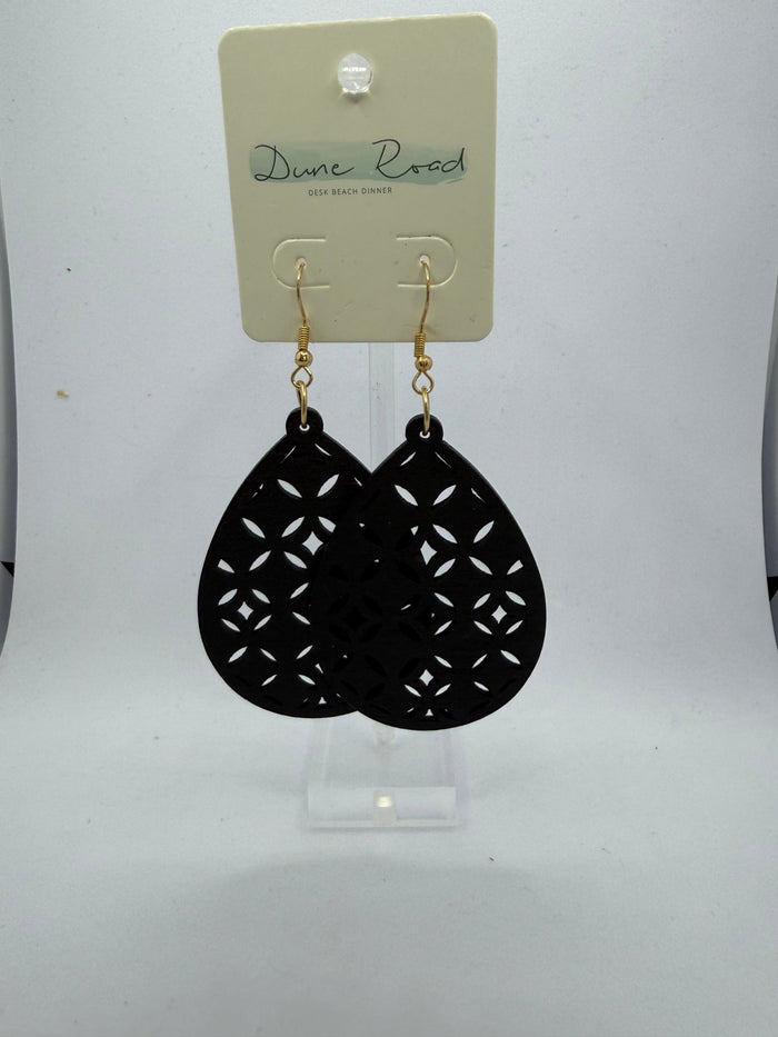 DUNE ROAD_DECO WOODEN CARVED EARRINGS BLACK _ DECO WOODEN CARVED EARRINGS BLACK _ Ebony Boutique NZ