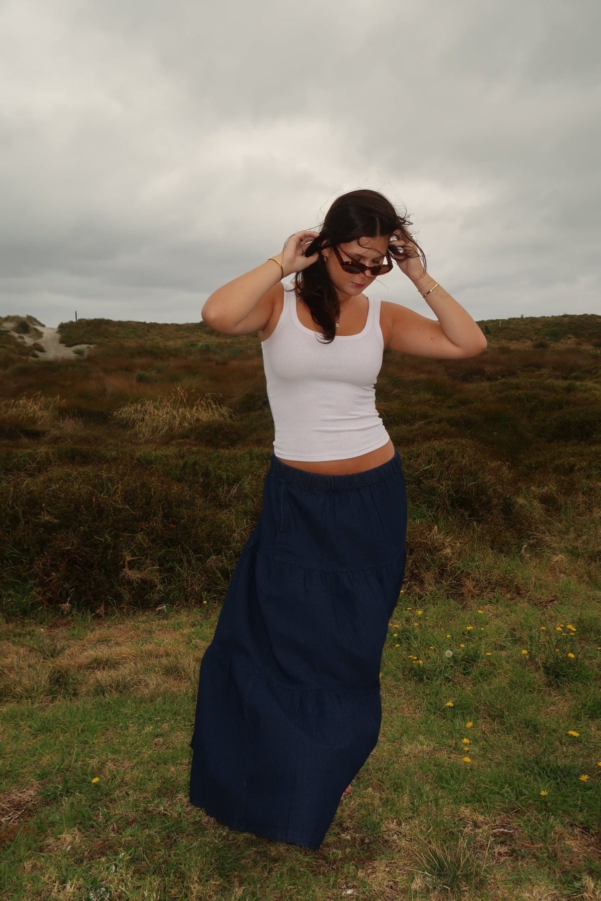 DUNE ROAD_DUNE ROAD DENIM TIERED MAXI SKIRT _ DUNE ROAD DENIM TIERED MAXI SKIRT _ Ebony Boutique NZ