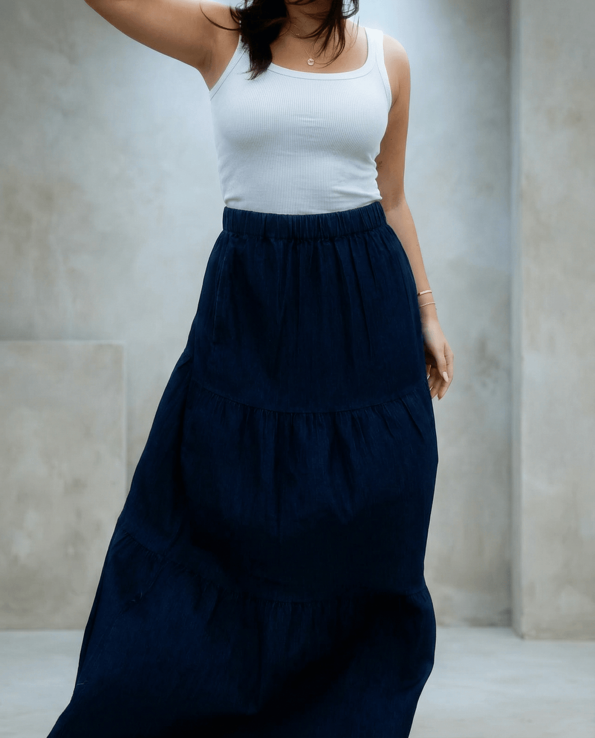 DUNE ROAD DENIM TIERED MAXI SKIRT_by_DUNE ROAD_women's_in_New Zealand_ DUNE ROAD DENIM TIERED MAXI SKIRT _