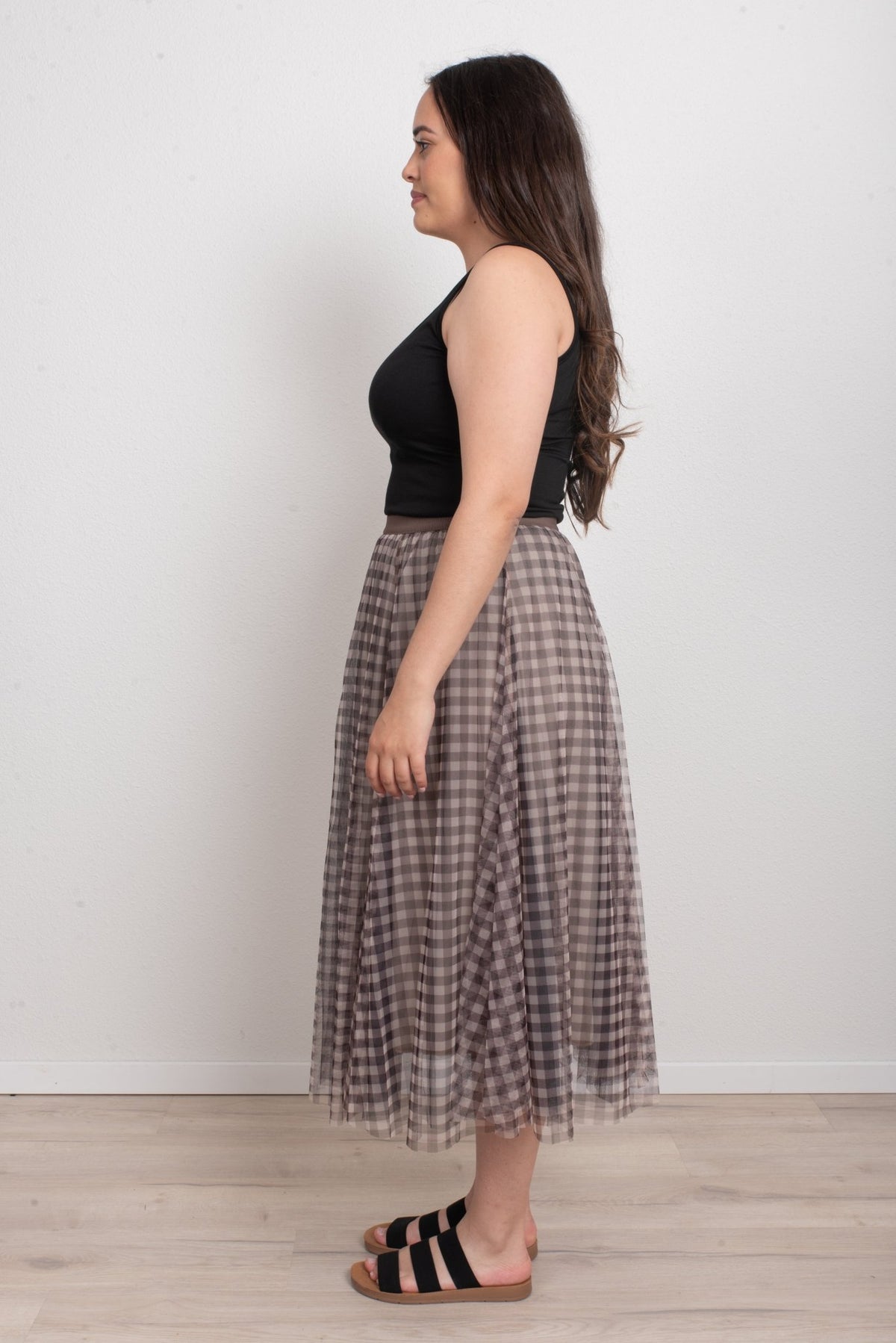 FAIRYTALE 3 LAYER TULLE MESH SKIRT CHECK CHOCOLATE_by_DUNE ROAD_women's_in_New Zealand_ FAIRYTALE 3 LAYER TULLE MESH SKIRT CHECK CHOCOLATE _